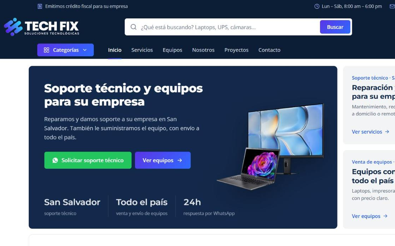 Tienda online de Tech Fix con buscador, categorías y carrito, desarrollada por nuestro equipo